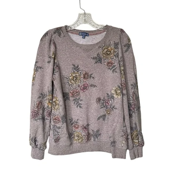 Democracy Gray Floral‎ Sweatshirt Size M H2 - Picture 2 of 6